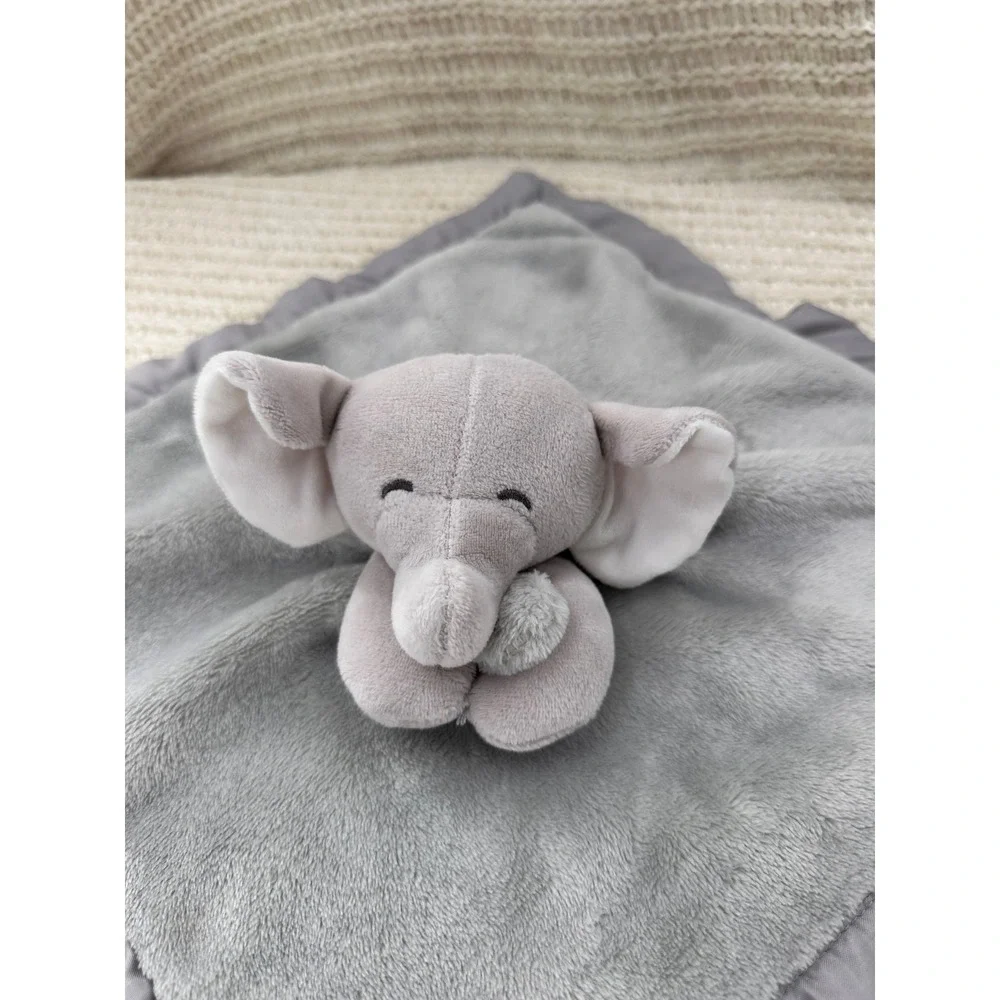 Carters Elephant Security Blanket Gray Plush Satin Trim Lovey Baby Snuggle 14x14